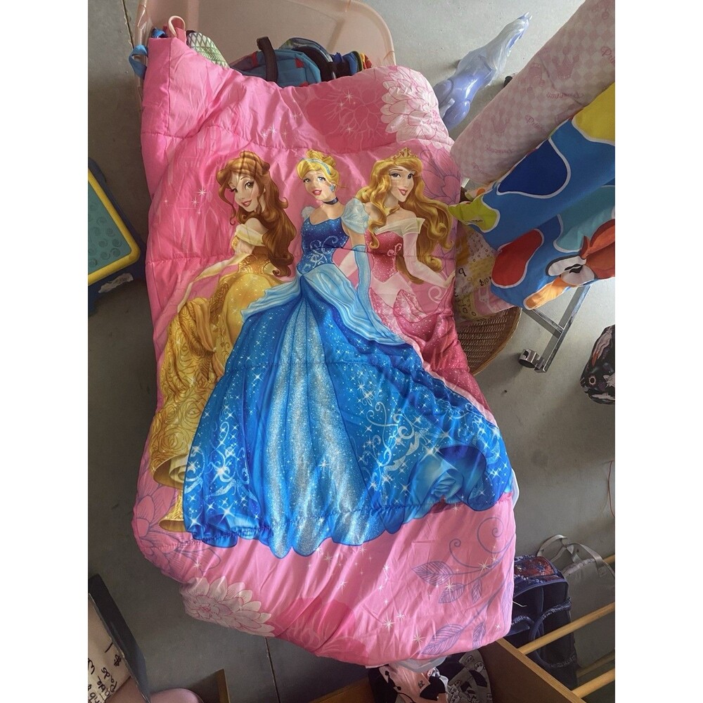 Rare Disney Princess Sleeping Bag Soft Plush Belle Cinderella Aurora 30x54